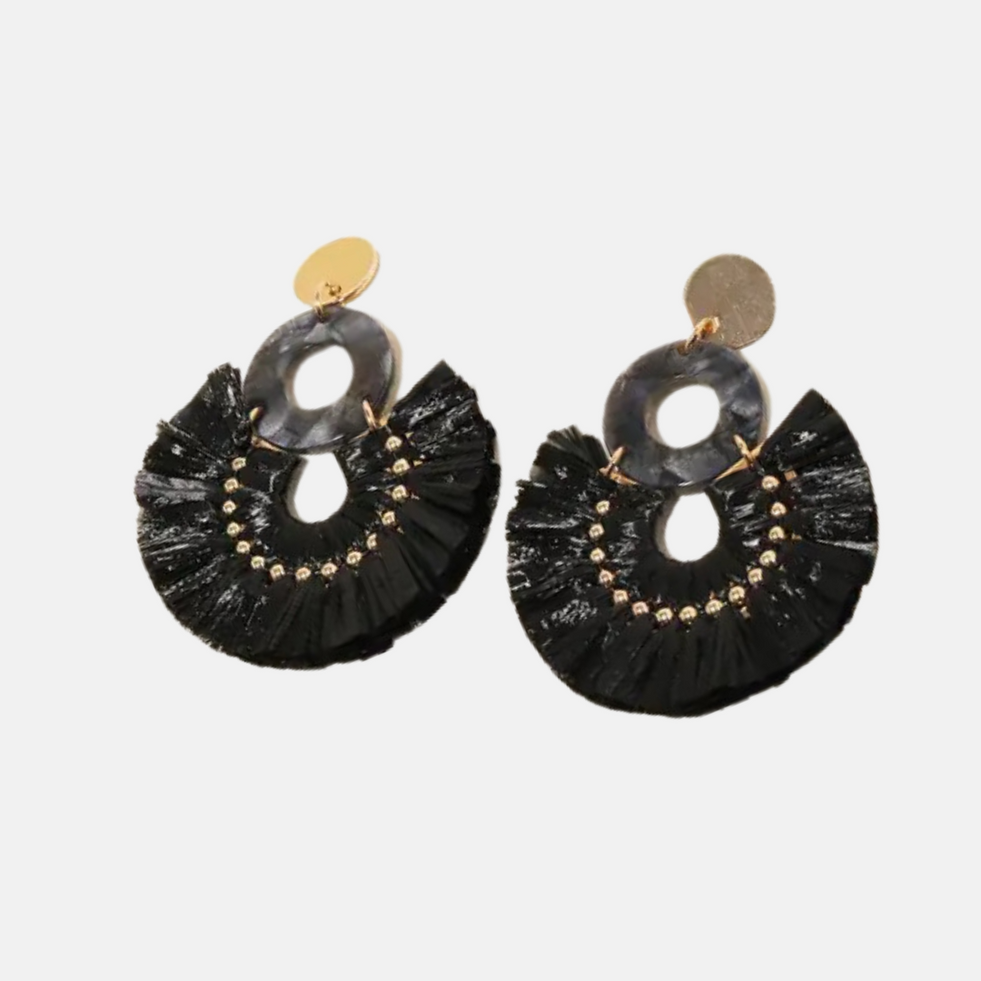 Round Raffia Fan Drop Earrings