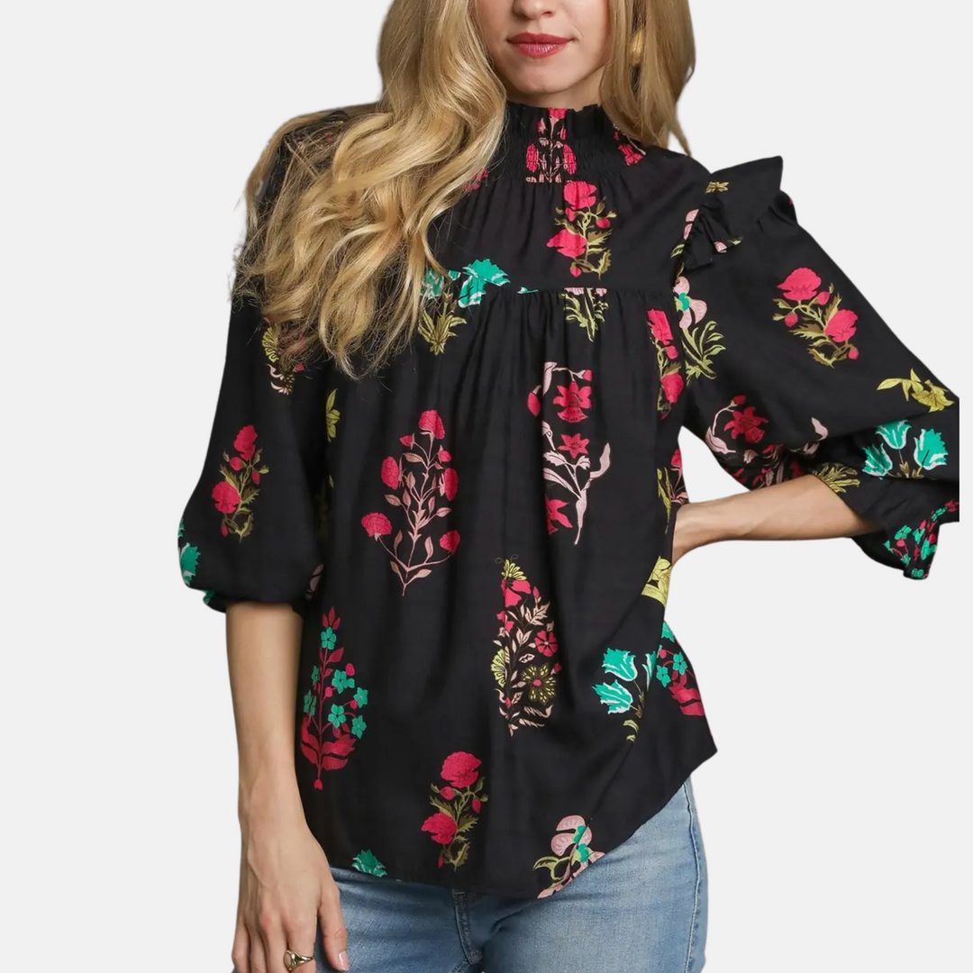 Floral Print Smocked Blouse