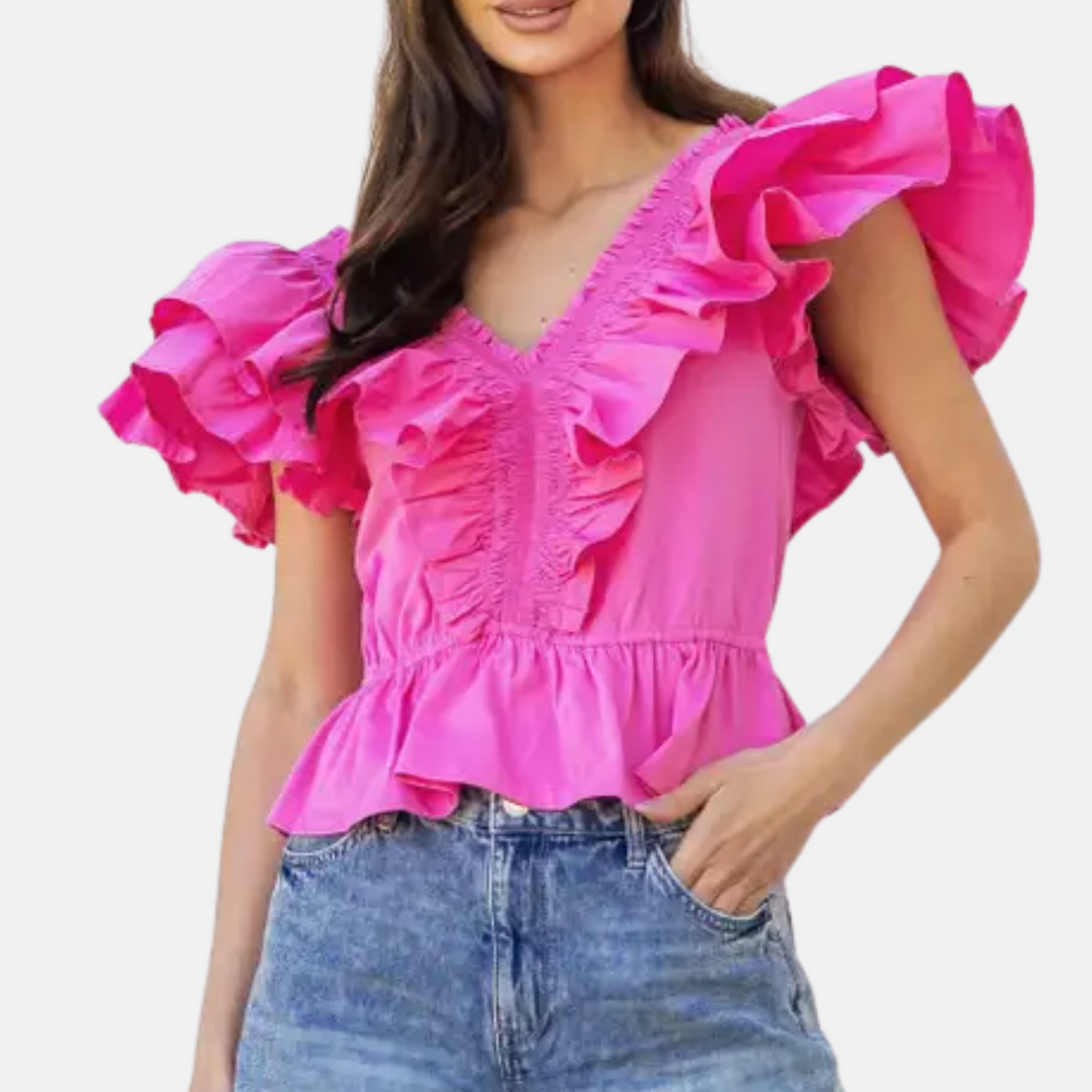 Ruffled Poplin Detail Top