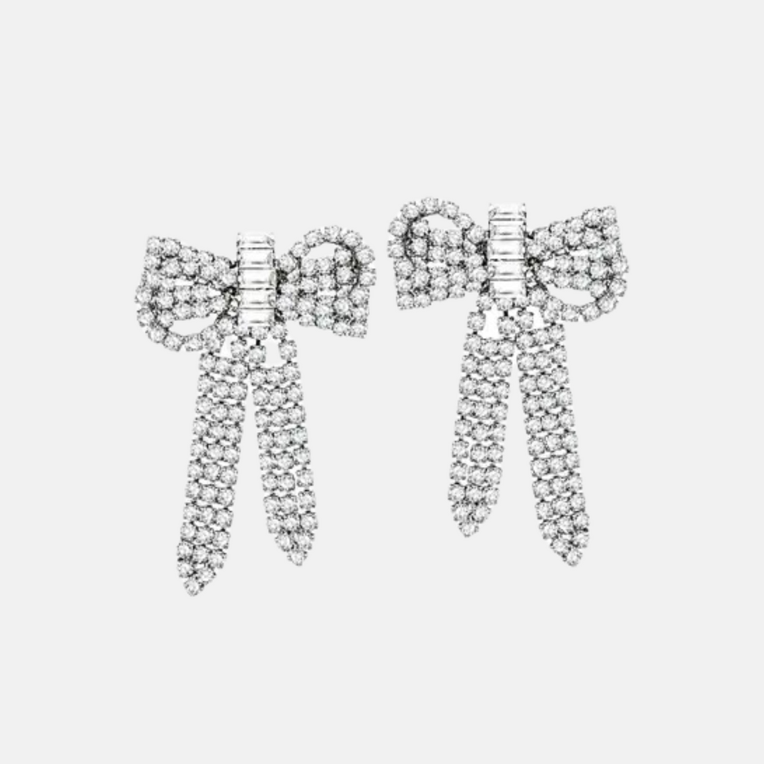 Crystal Bow Earrings - Rhodium