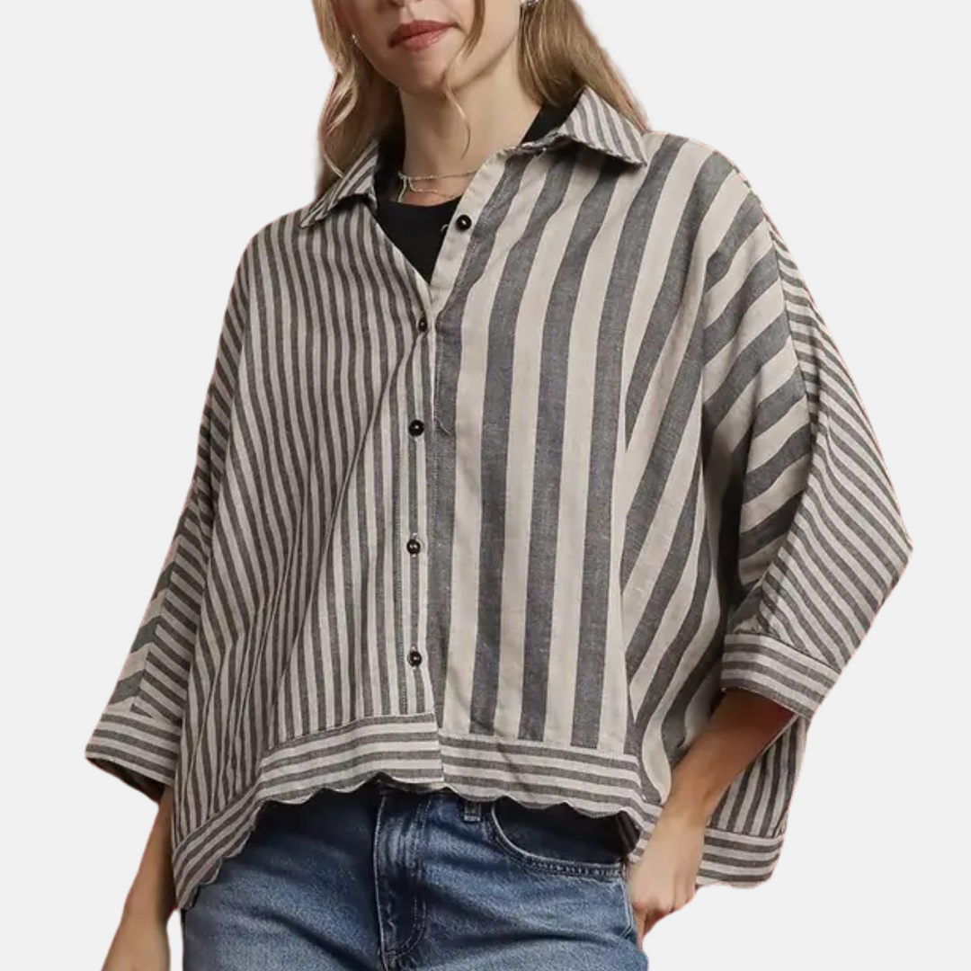 Black Scalloped Stripe Shirt