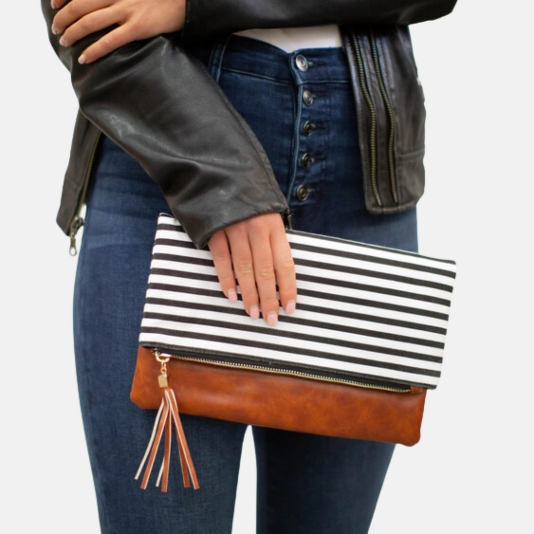 Foldover Stripe Clutch