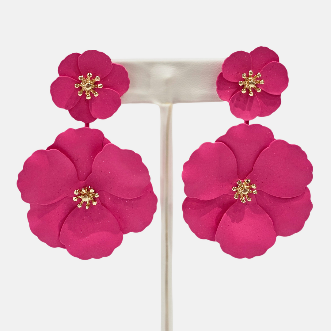 Hot Pink Floral Dangle Earrings