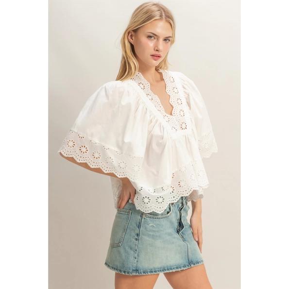 Scalloped Eyelet Babydoll Top