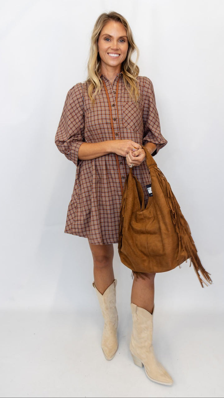 Plaid Button Down Shirt Dress