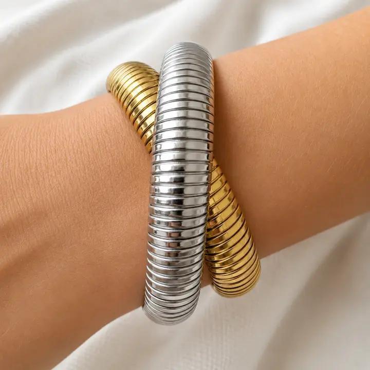 Denise- Double Two-Tone Coil Bangle - Abide Boutique