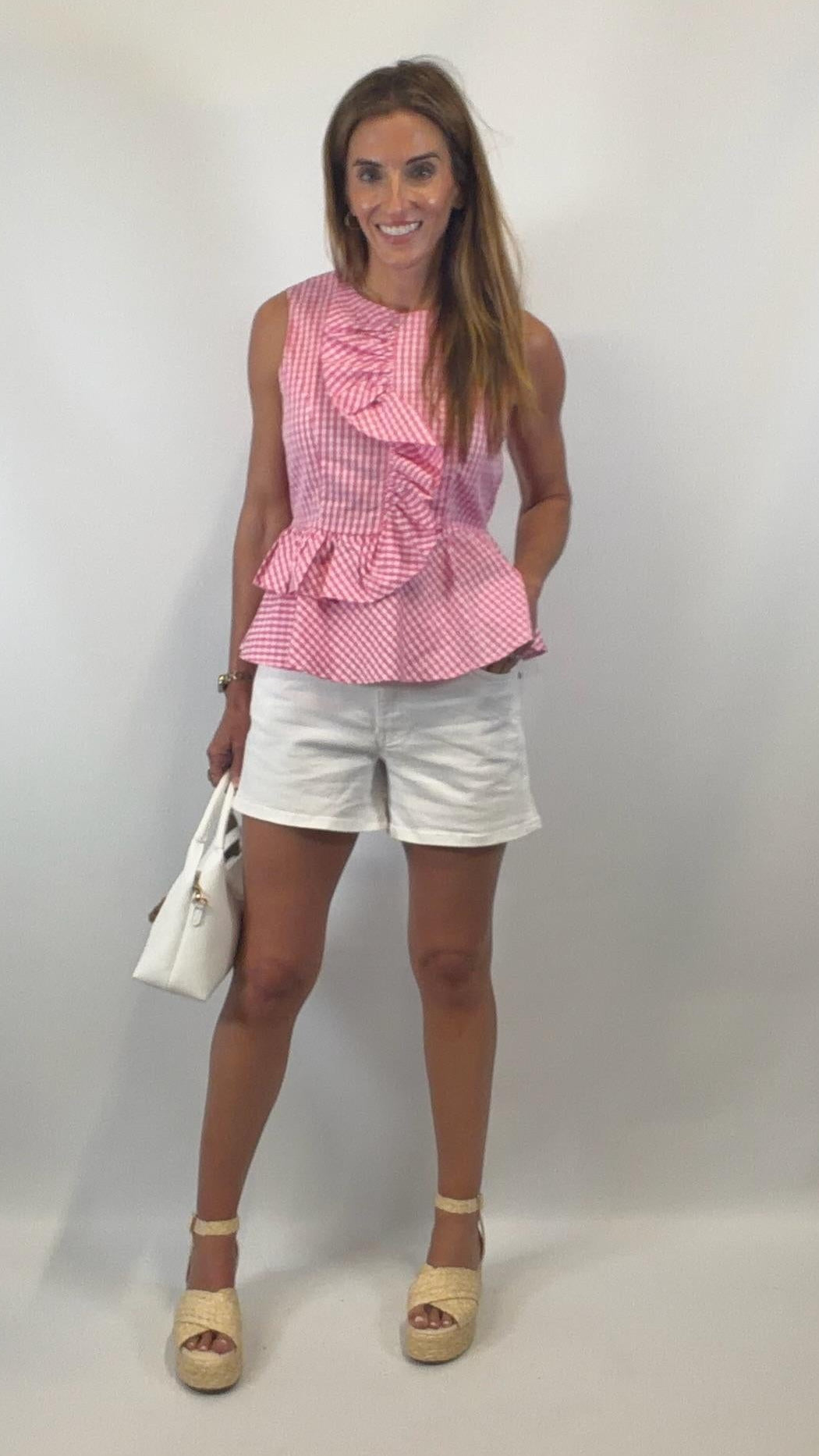 Gingham Pink Peplum Top