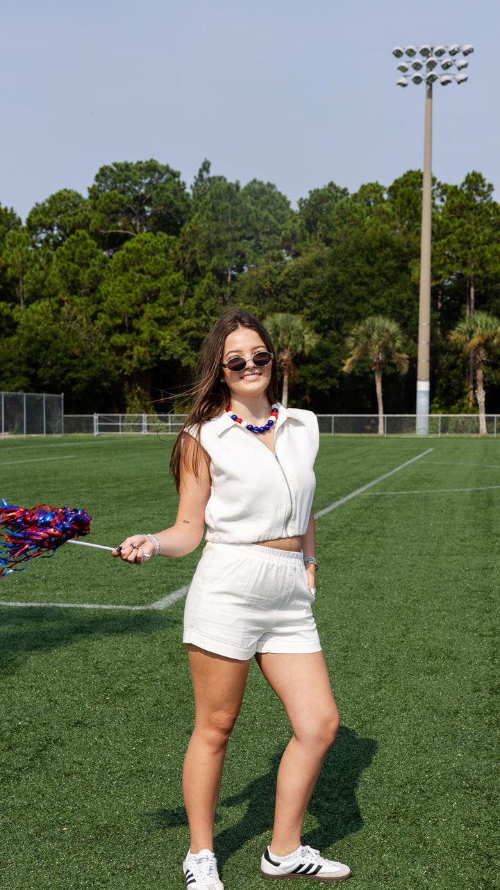 White Denim Shorts Set