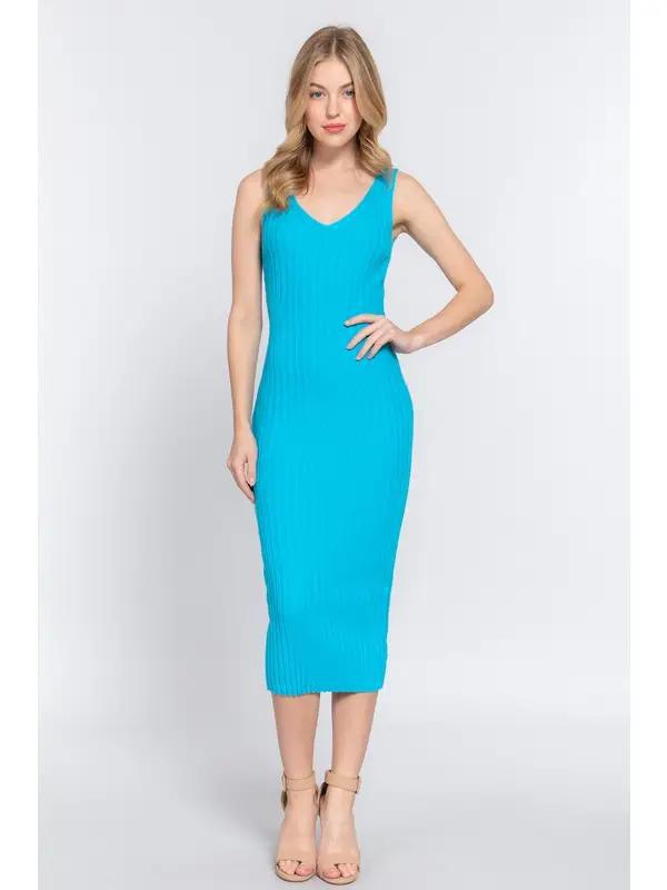 Sleeveless V-Neck Sweater Dress