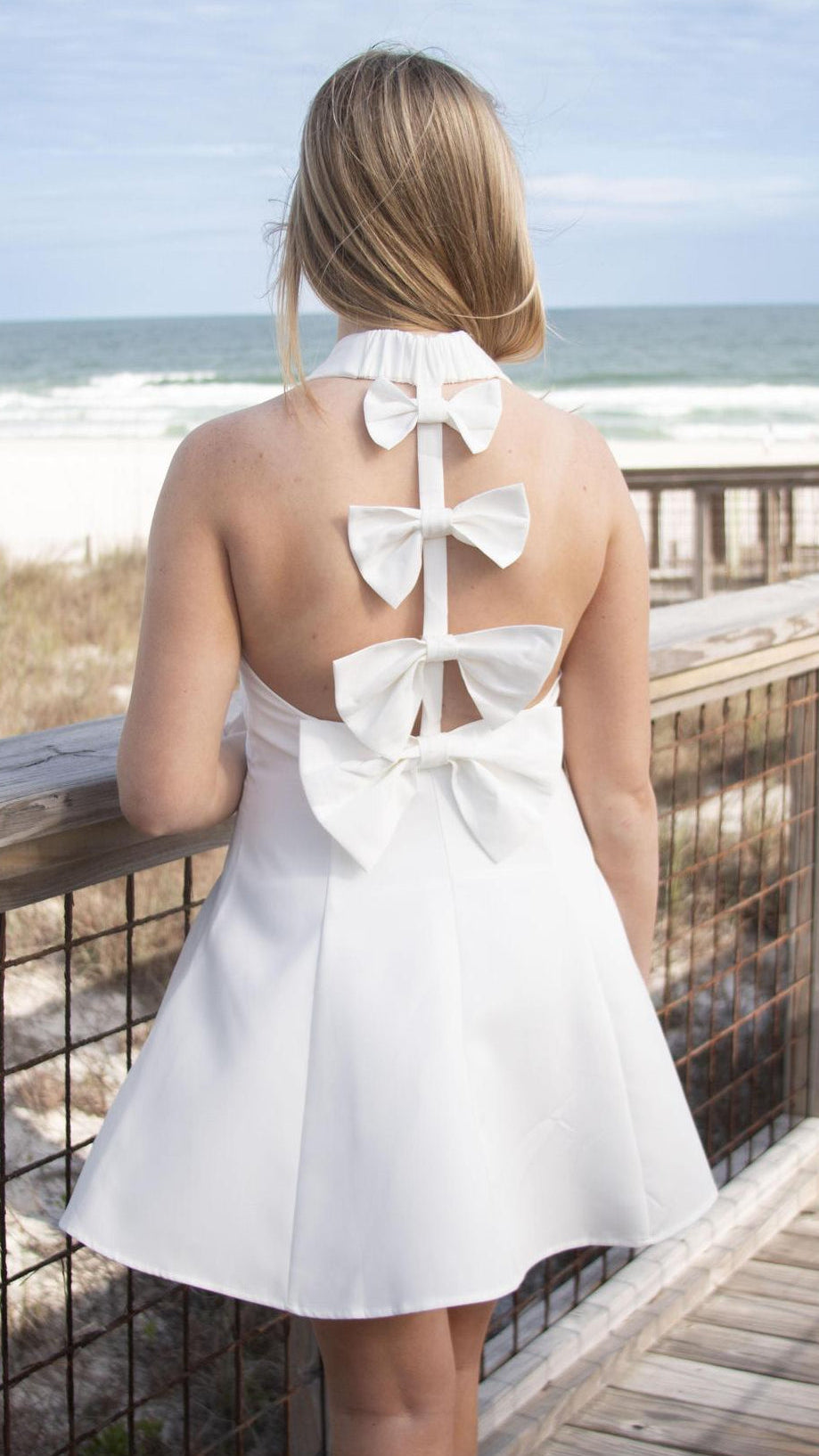 Fit & Flare Bow Back White Dress with sleeveless – Abide Boutique