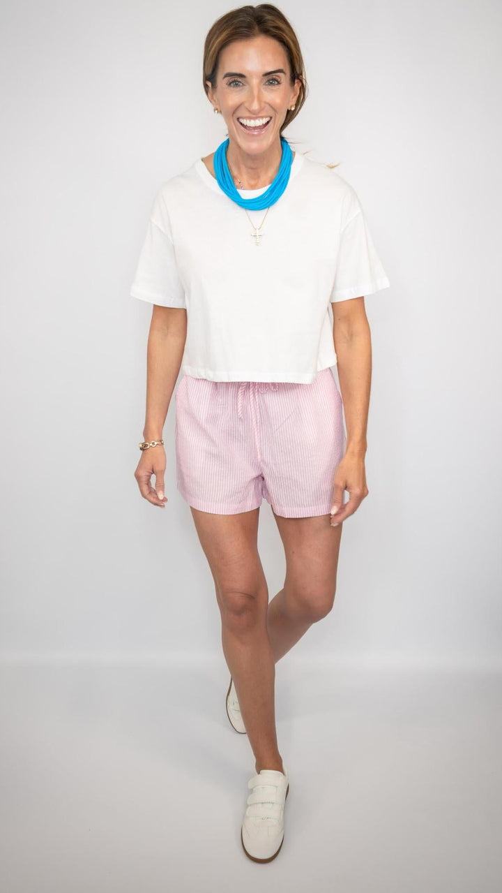 Striped Seersucker Drawstring Shorts