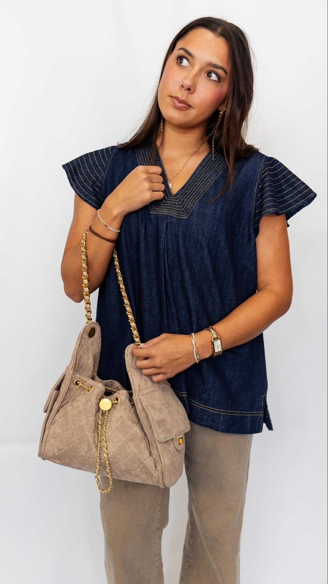 Dk Denim Contrast Stitch Top