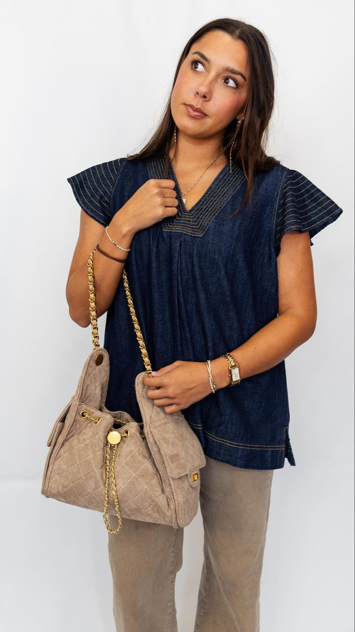 Dk Denim Contrast Stitch Top