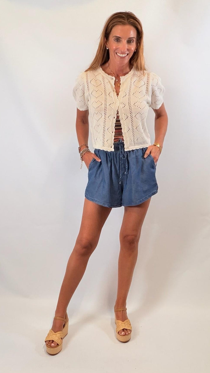 Pointelle Puff Cardigan