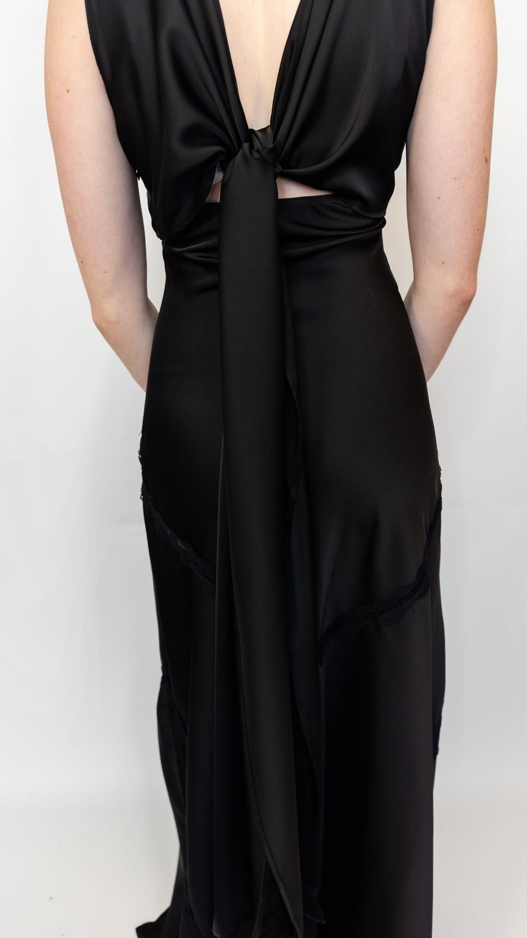 Black Satin Lace Inset Maxi Dress