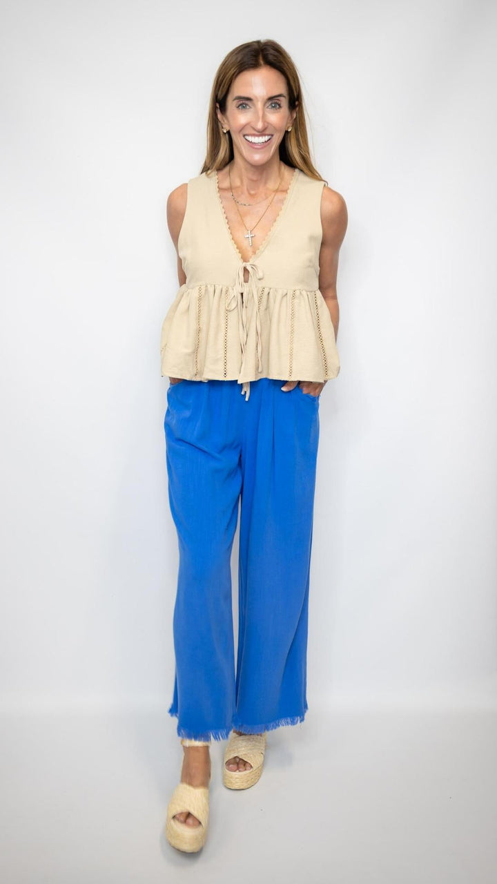 Lace Trim Tie Front Top