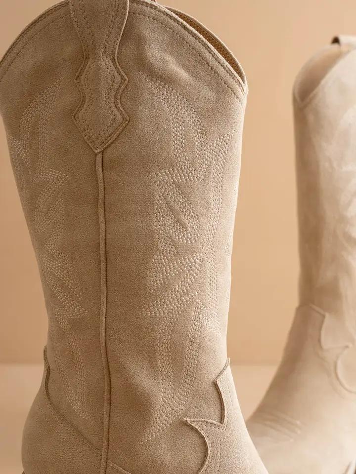 Cream Suede Western Cowboy Boot