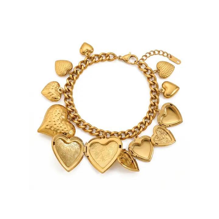 Gold Heart Locket Charm Bracelet - view 2