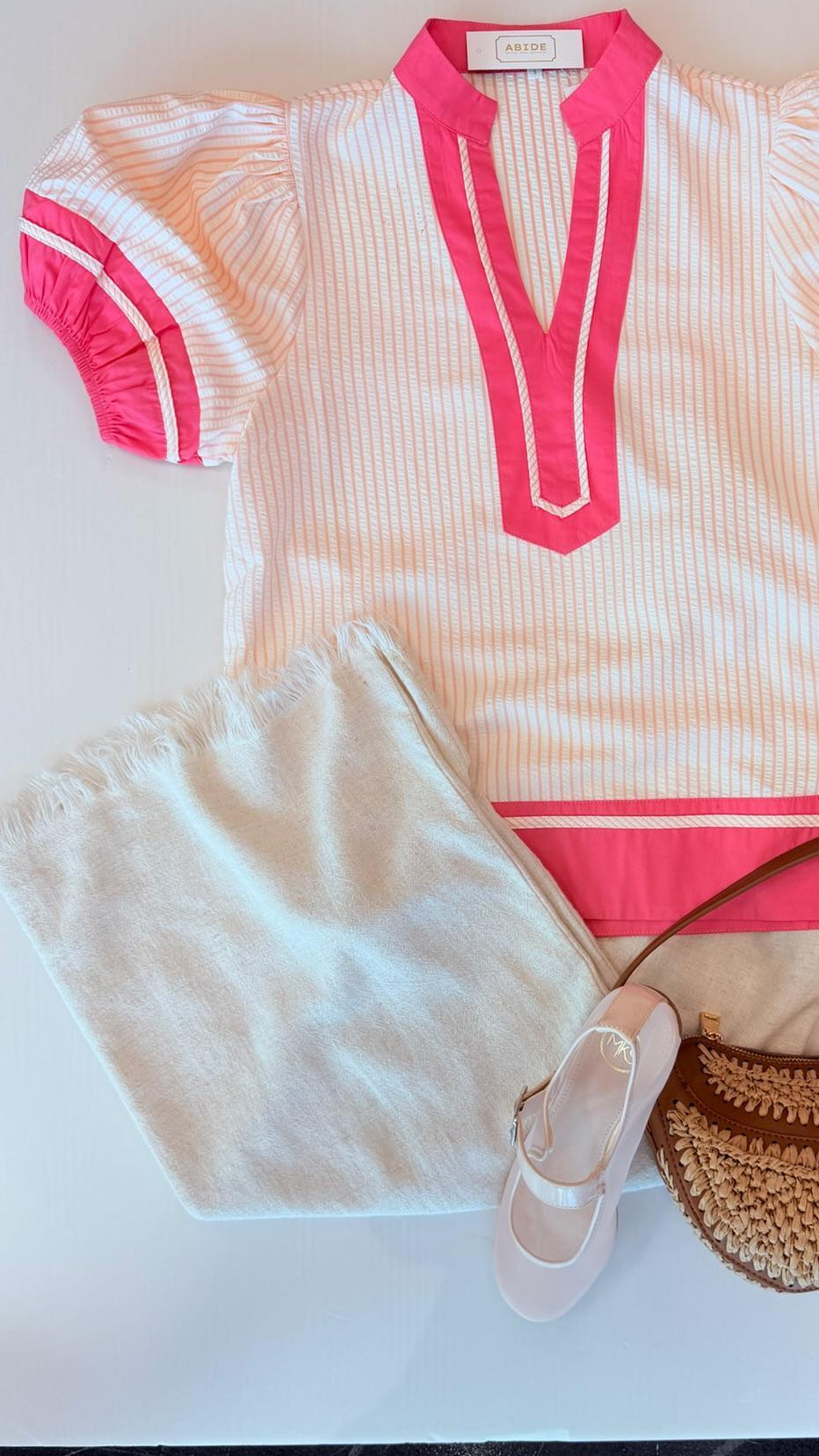 Pink Puff Sleeve Striped Top