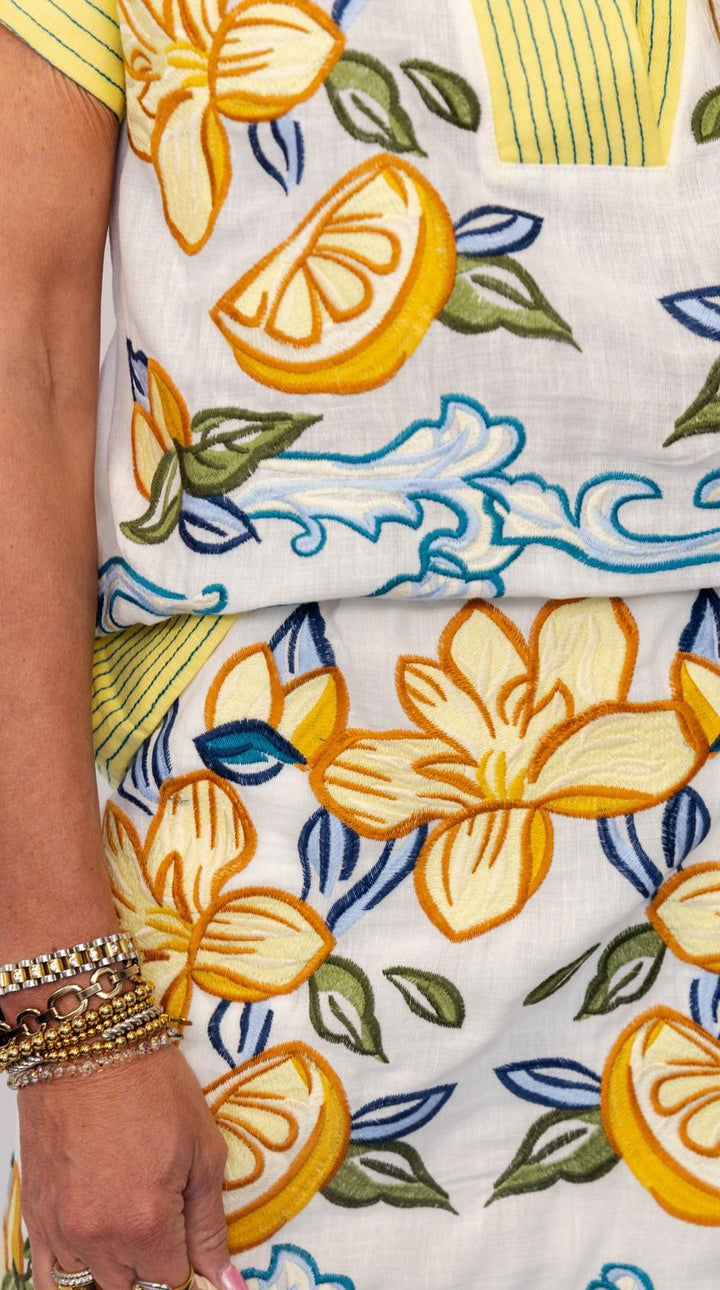Lemon and Flowers Emb Skirt