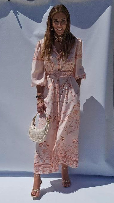 Peach Puff Sleeve Belted