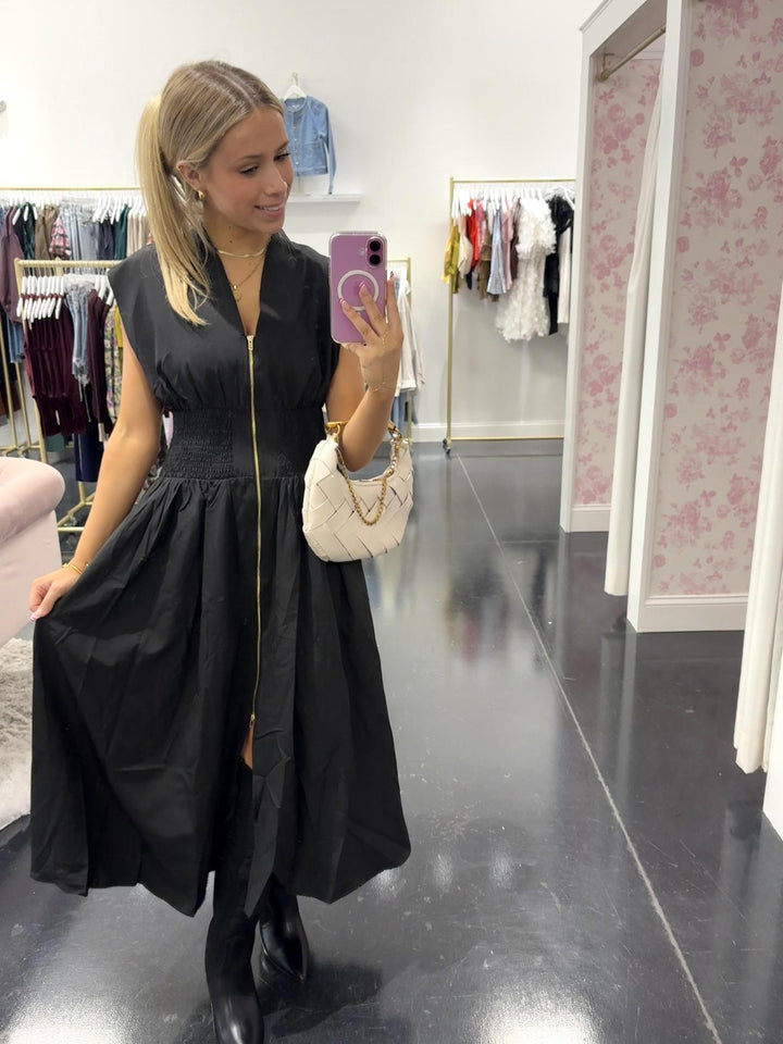 Ruched Waist Zipper Dress