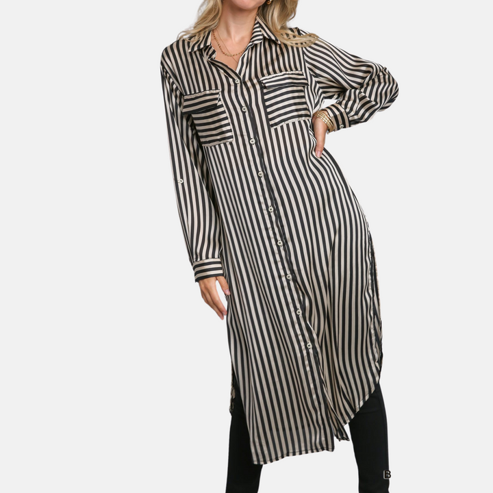 Striped Button Down Midi Dress