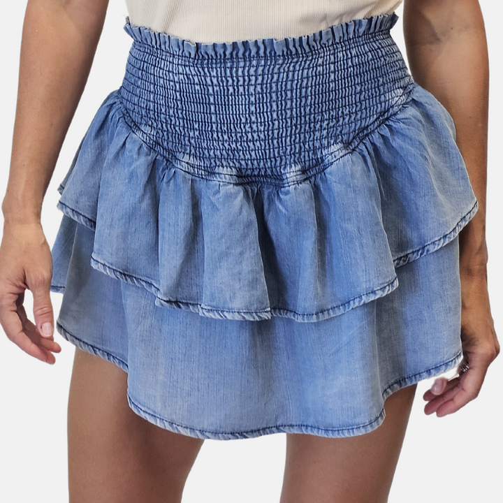 Tiered Denim Mini Skirt