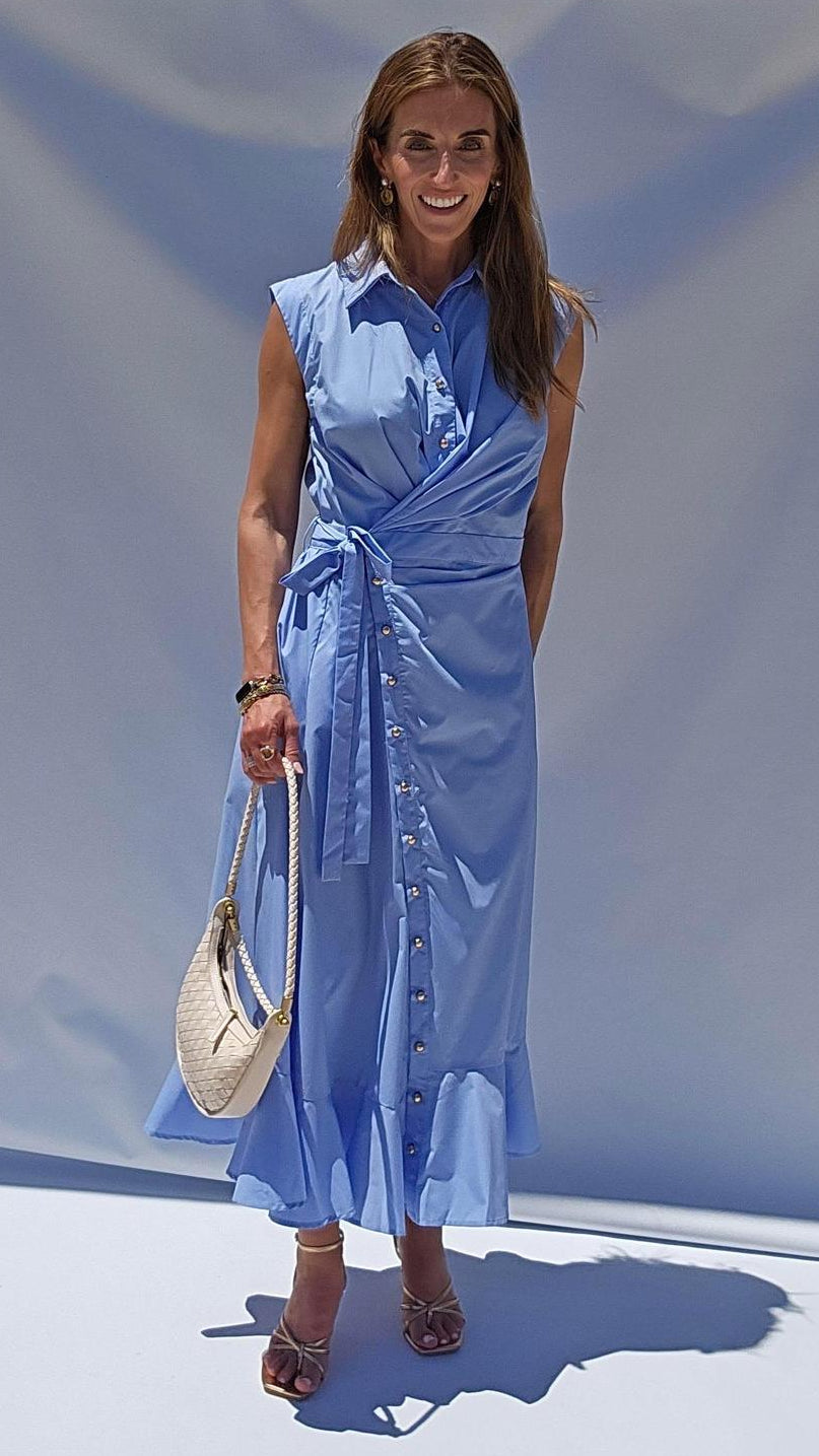 Chambray Wrap Bodice Dress