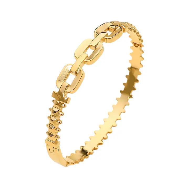Stainless Steel Sculpted Link Hinged Bangle Bracelet