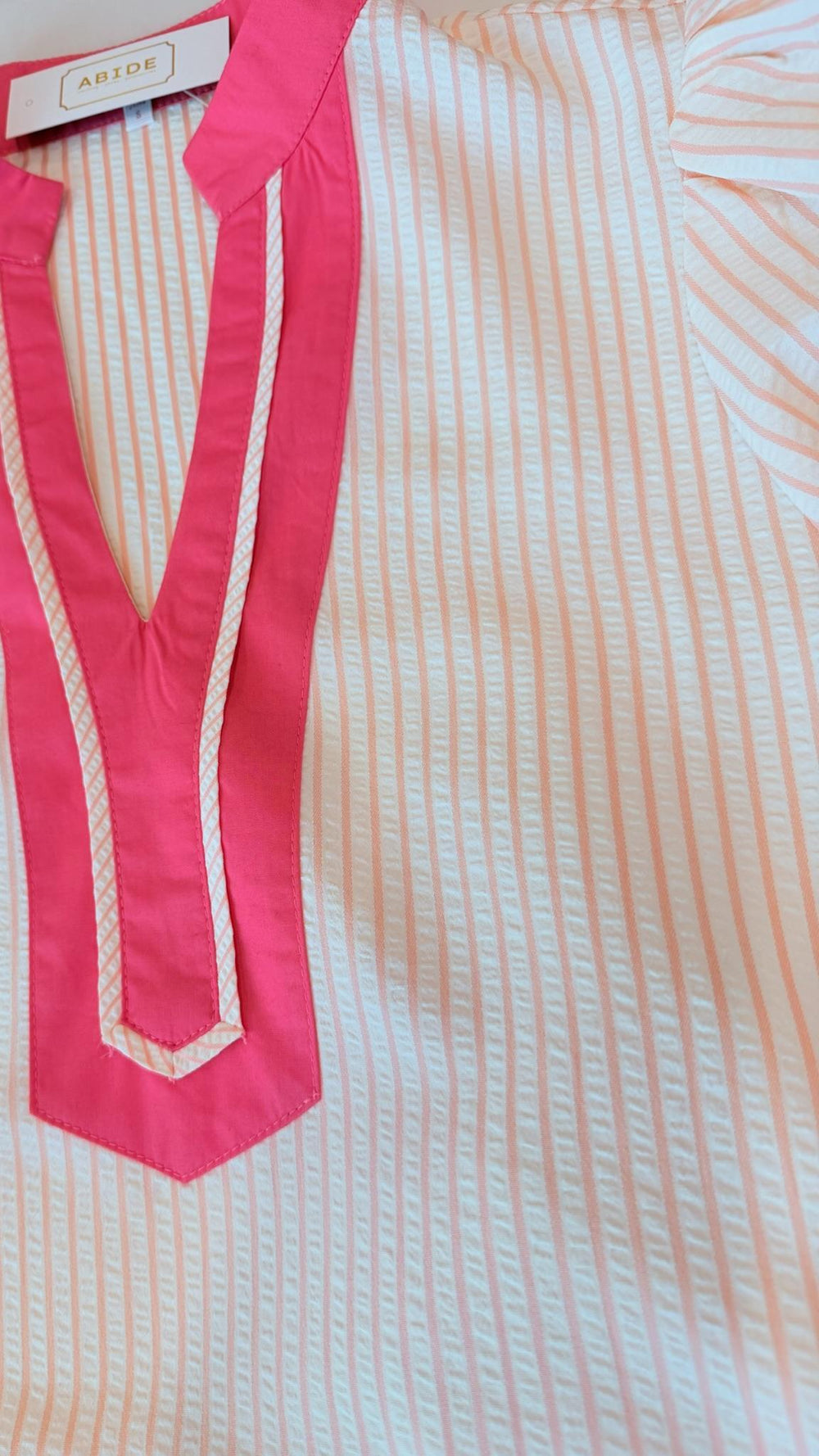 Pink Puff Sleeve Striped Top with V-neck – Abide Boutique