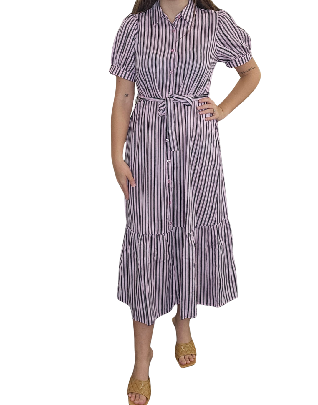 Striped Linen Midi Dress