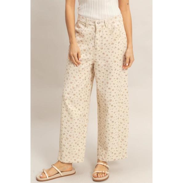 Washed Pink Floral Wide Leg Jeans