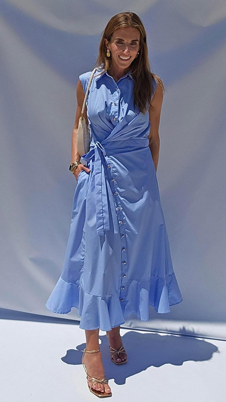 Chambray Wrap Bodice Dress