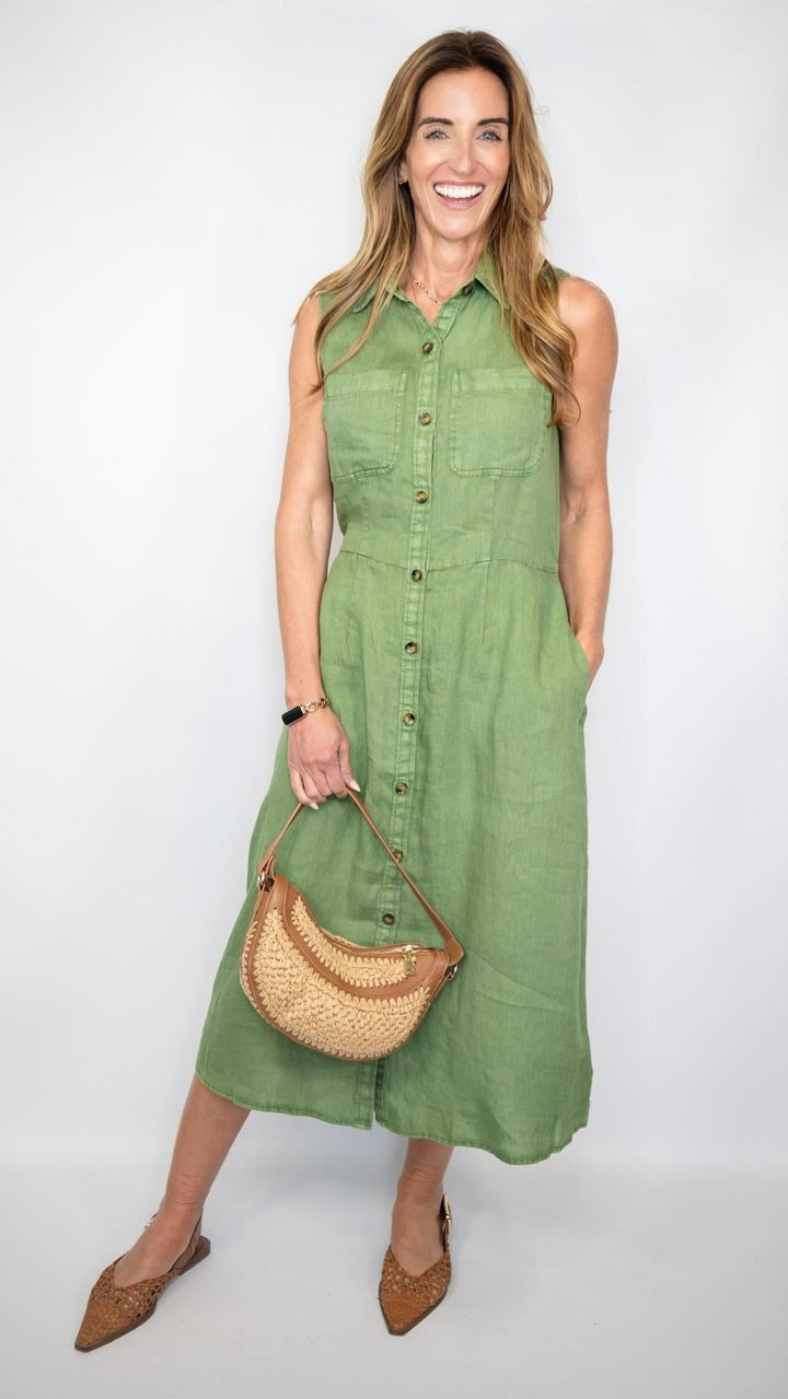 Bowie Linen Dress in Olive