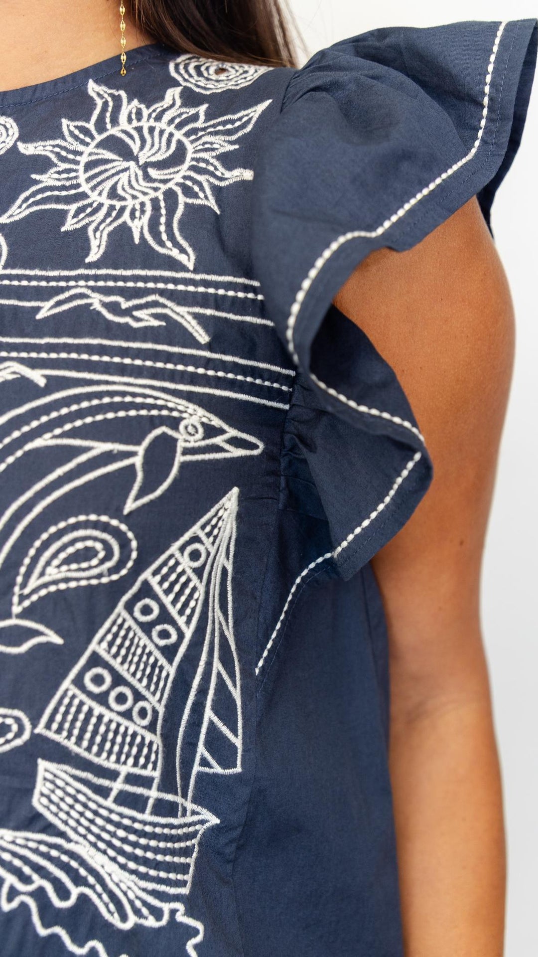 Seaside Embroidered Navy Top
