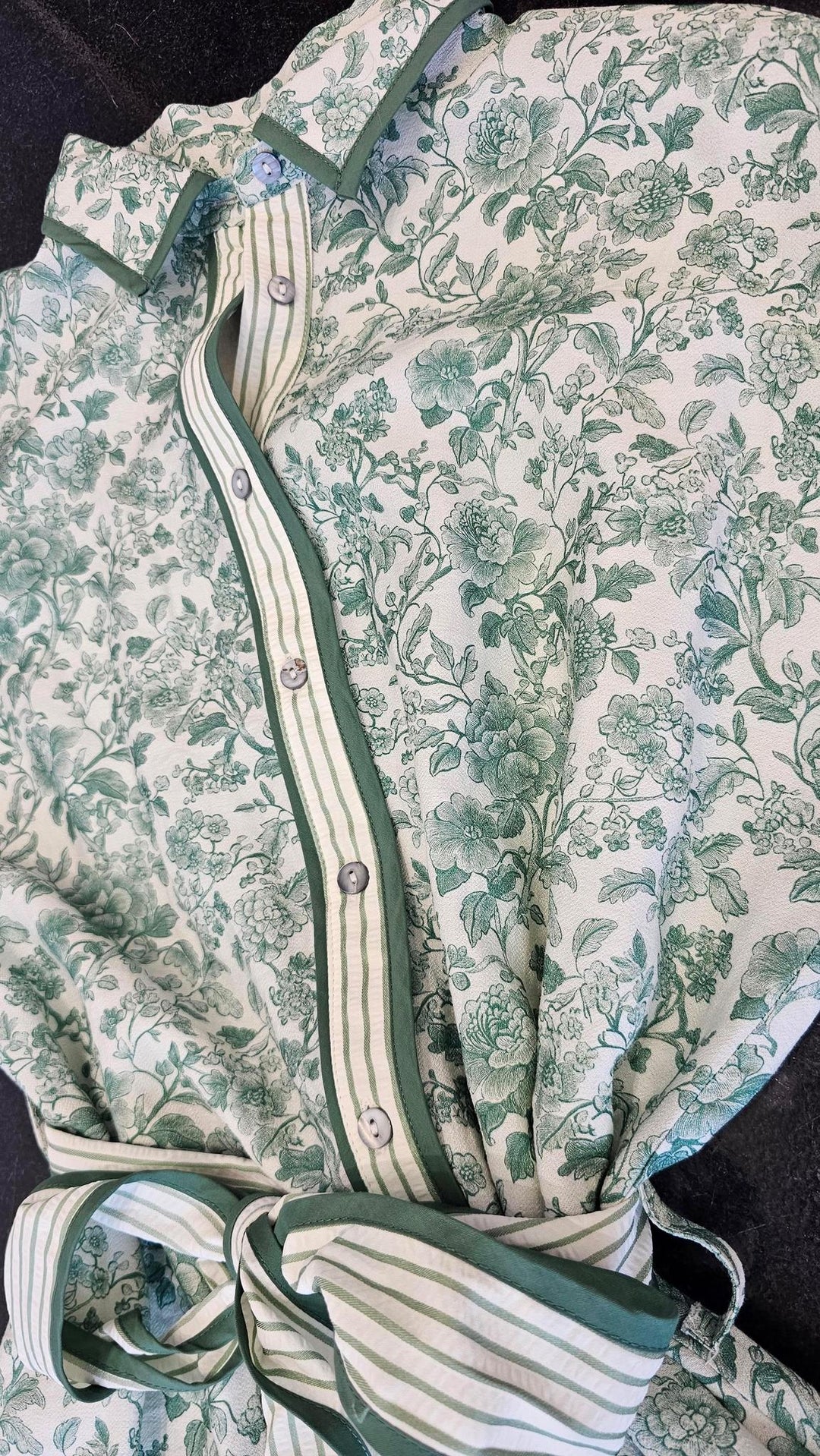 Green Floral Button Midi Dress