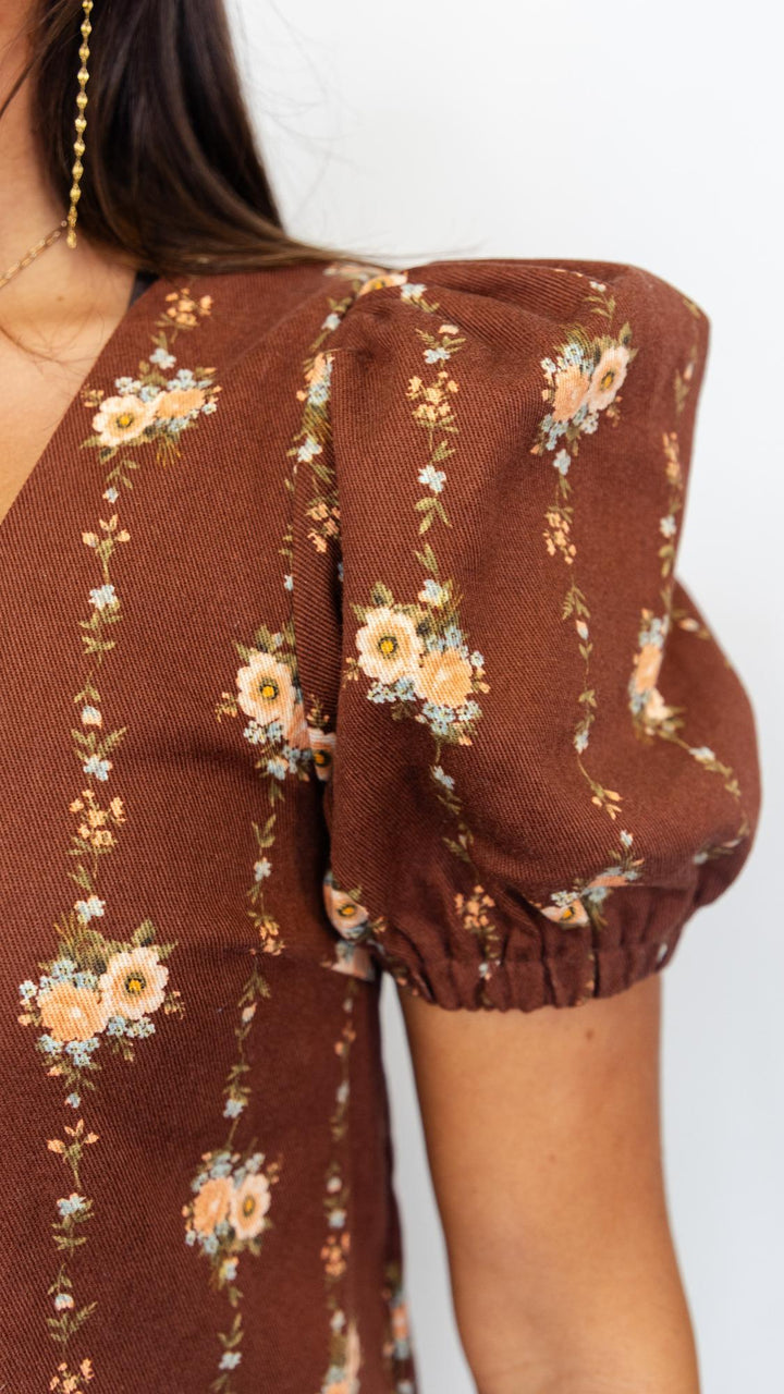 Chocolate Floral Gold Button Dress