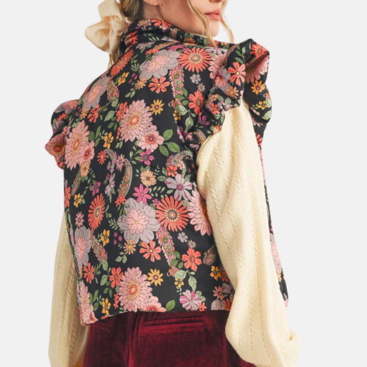 Black and Floral Puff Vest