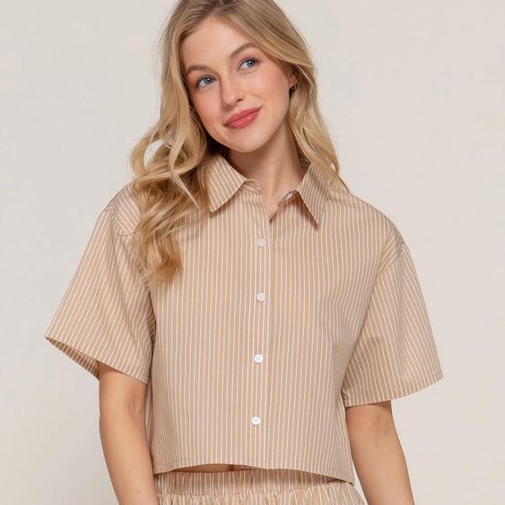 Button Down Boxy Fit Short Sleeve Top