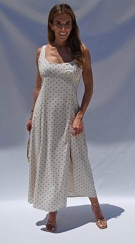 Polka Dot Scoop Neck Midi Dress