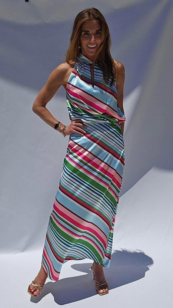 Multi Stripe Satin Skirt