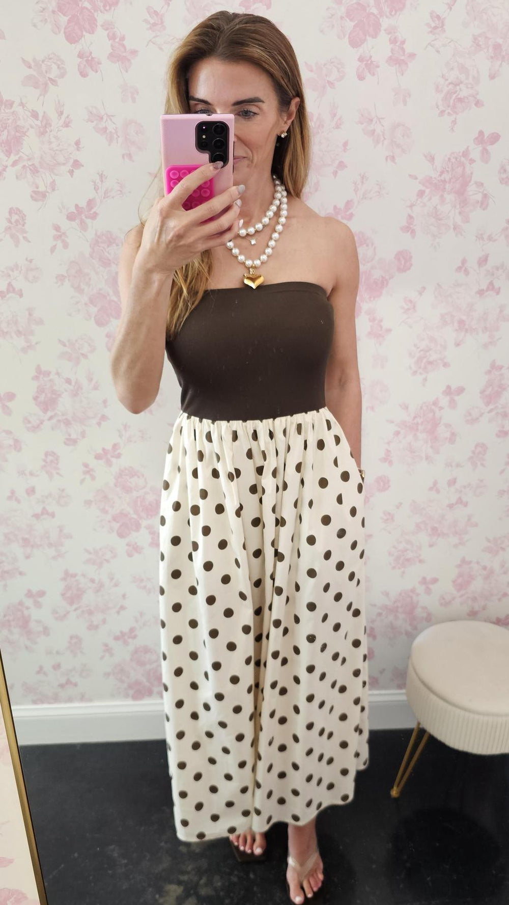 Polka Dot Tube Midi Dress with strapless – Abide Boutique