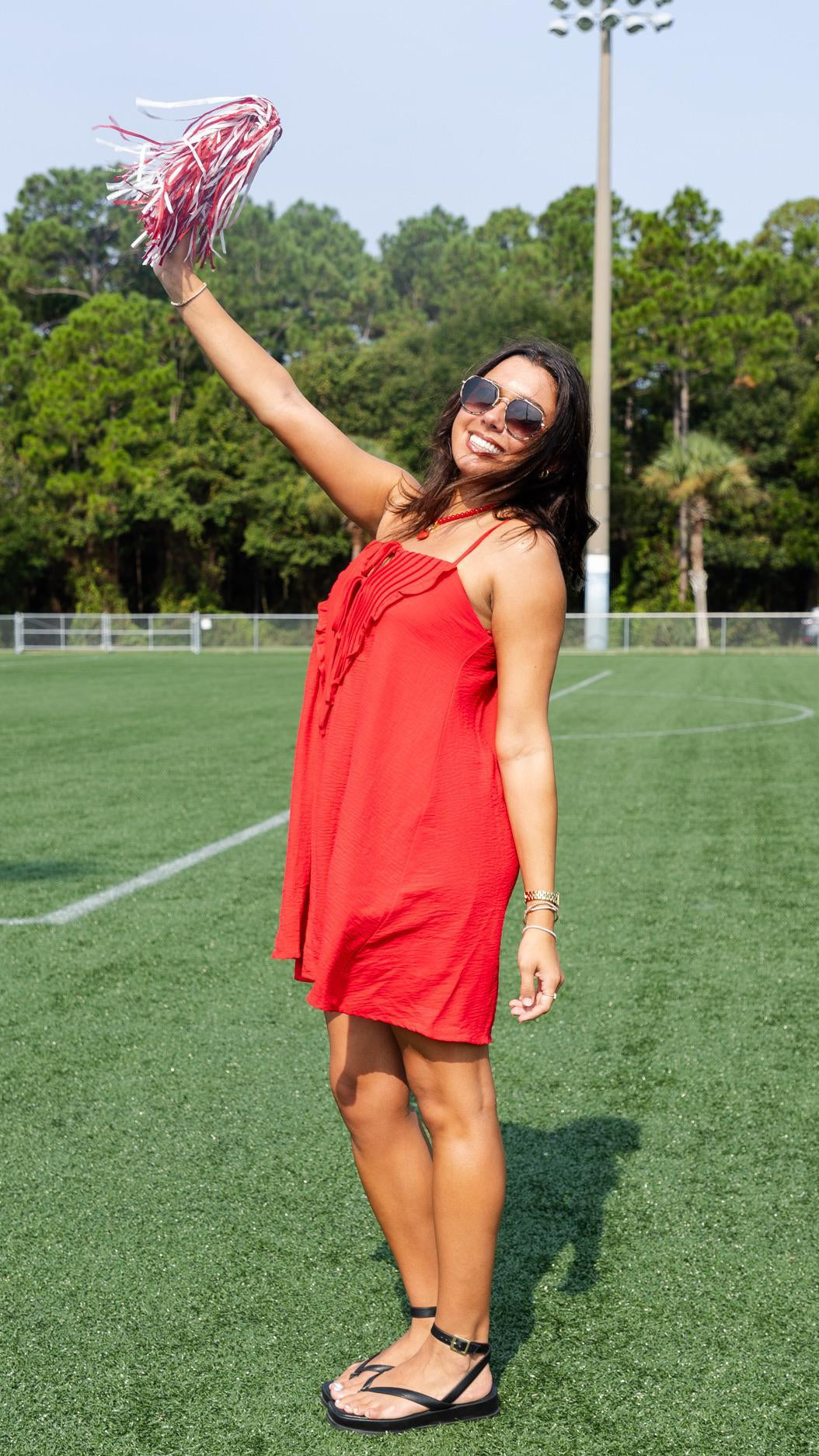 Ruffle Bib Tie-Front Mini Dress