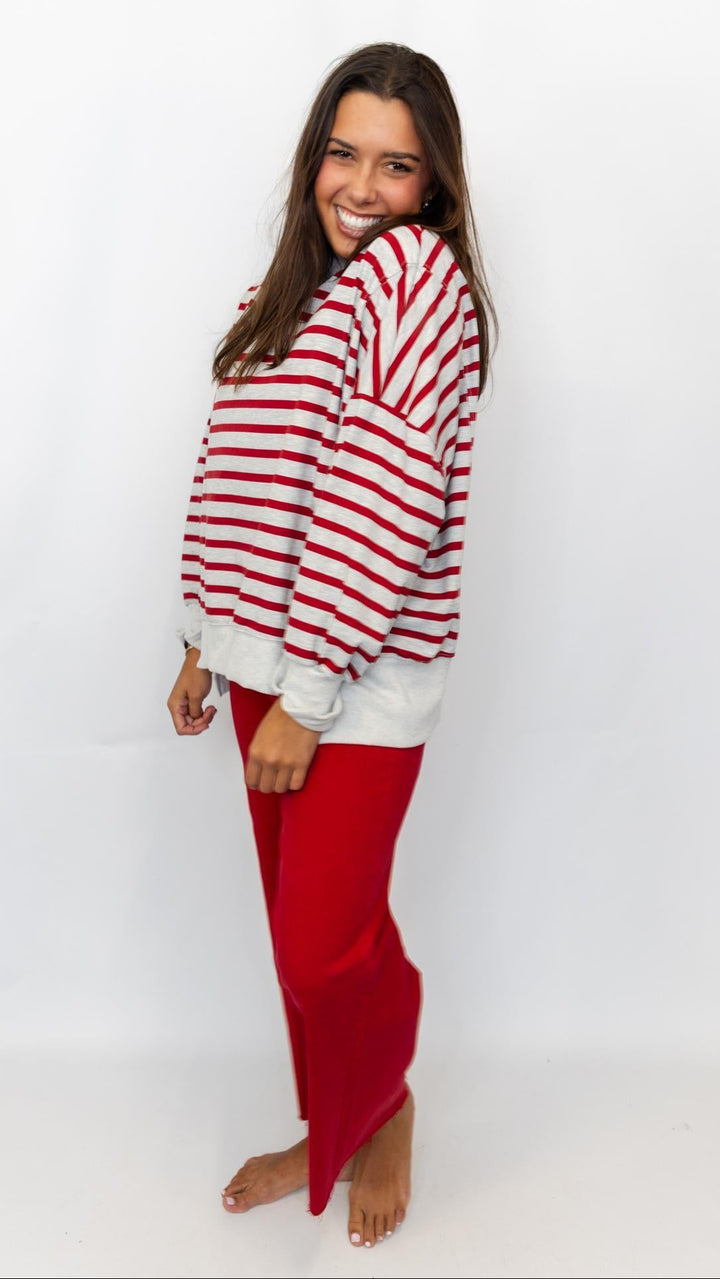 Striped Mock Neck Sweatshirt