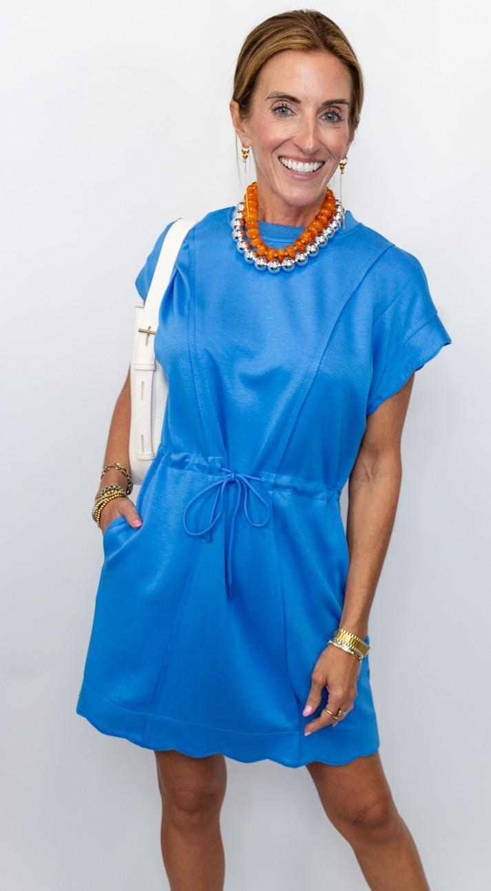 Scallop Hem Drawstring Dress