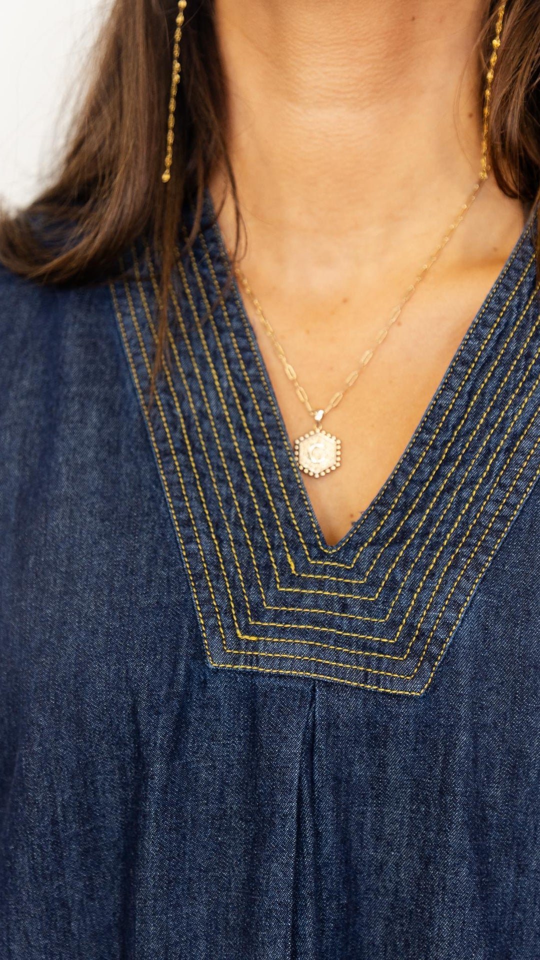 Dk Denim Contrast Stitch Top
