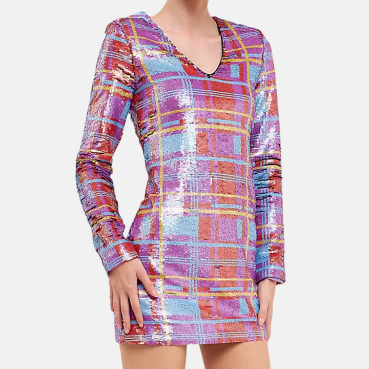 Check Pattern Sequins Dress