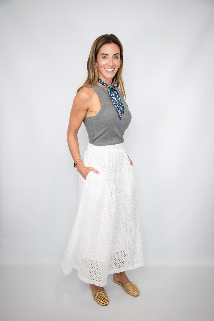 White Eyelet Midi Skirt