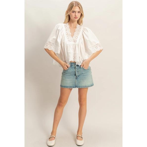 Scalloped Eyelet Babydoll Top